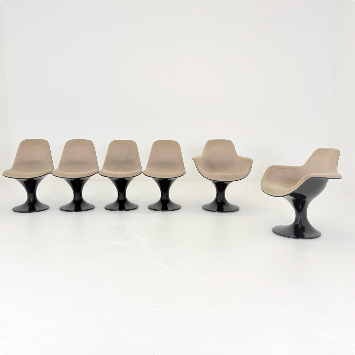 Rare Orbit Dining Set by Farner & Grunder for Herman Miller, 6 Fiberglass Chairs and Round Tulip Table 1970s Germany