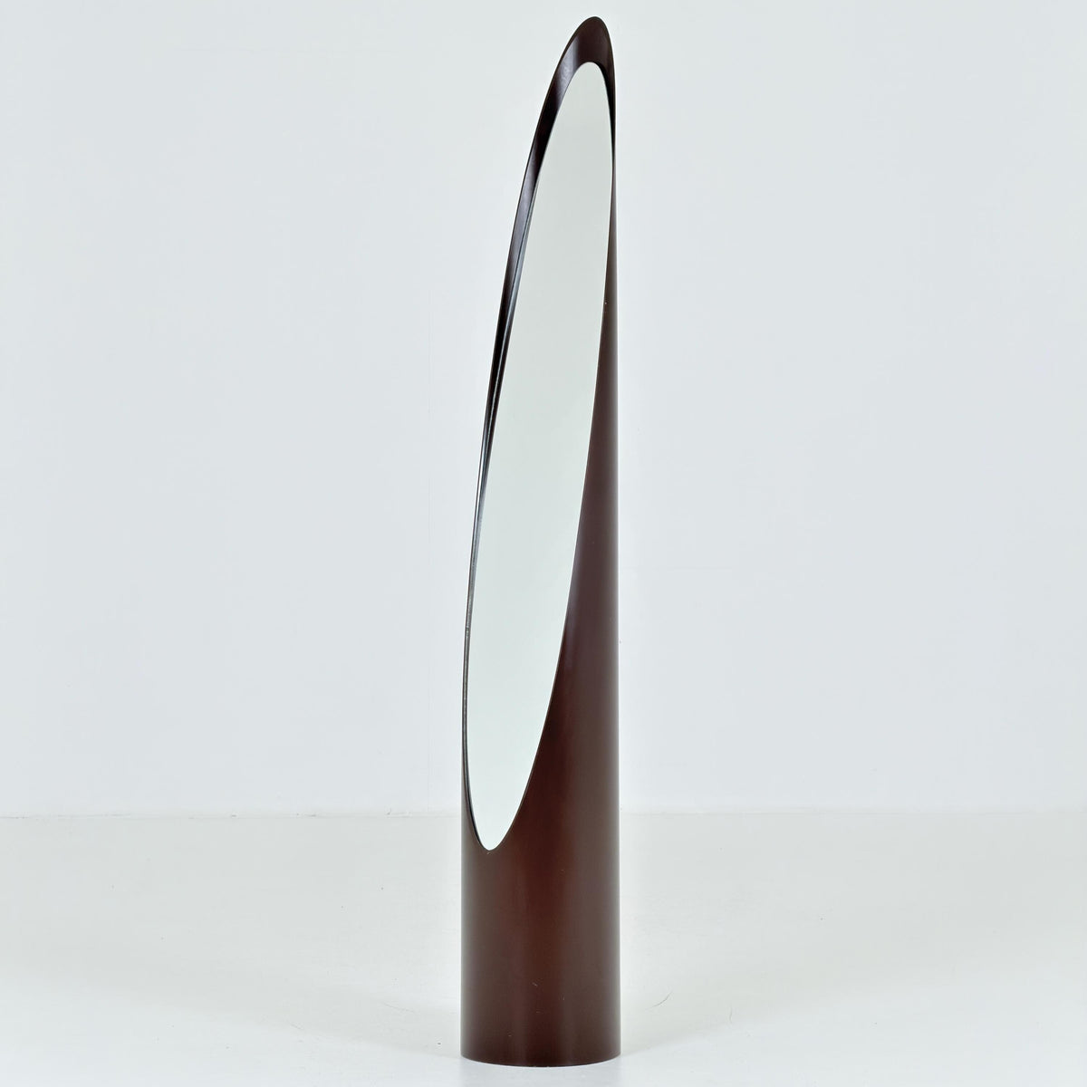 Rare Roger Lecal Style Lipstick Floor Mirror, Brown Enamel Fiberglass, French Postmodern Design, 1980s