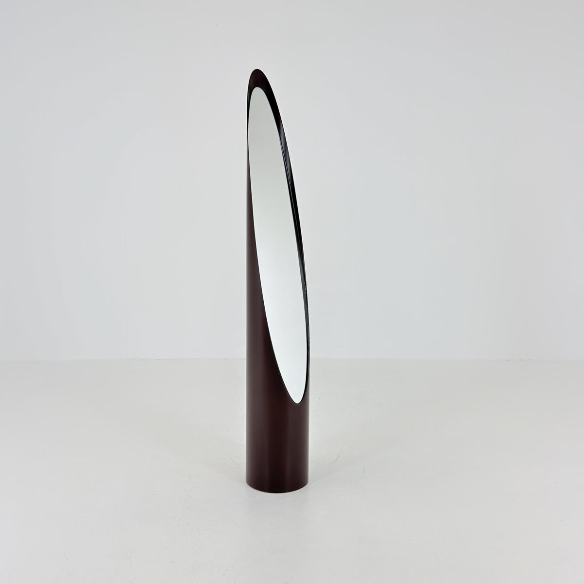 Rare Roger Lecal Style Lipstick Floor Mirror, Brown Enamel Fiberglass, French Postmodern Design, 1980s