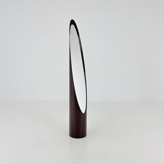 Rare Roger Lecal Style Lipstick Floor Mirror, Brown Enamel Fiberglass, French Postmodern Design, 1980s