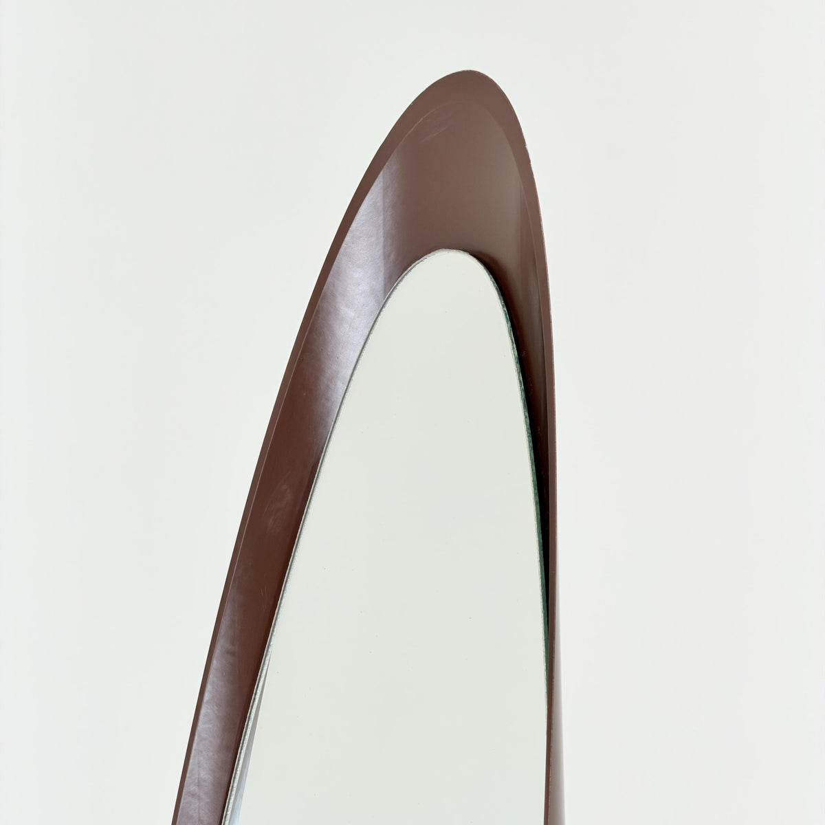 Rare Roger Lecal Style Lipstick Floor Mirror, Brown Enamel Fiberglass, French Postmodern Design, 1980s