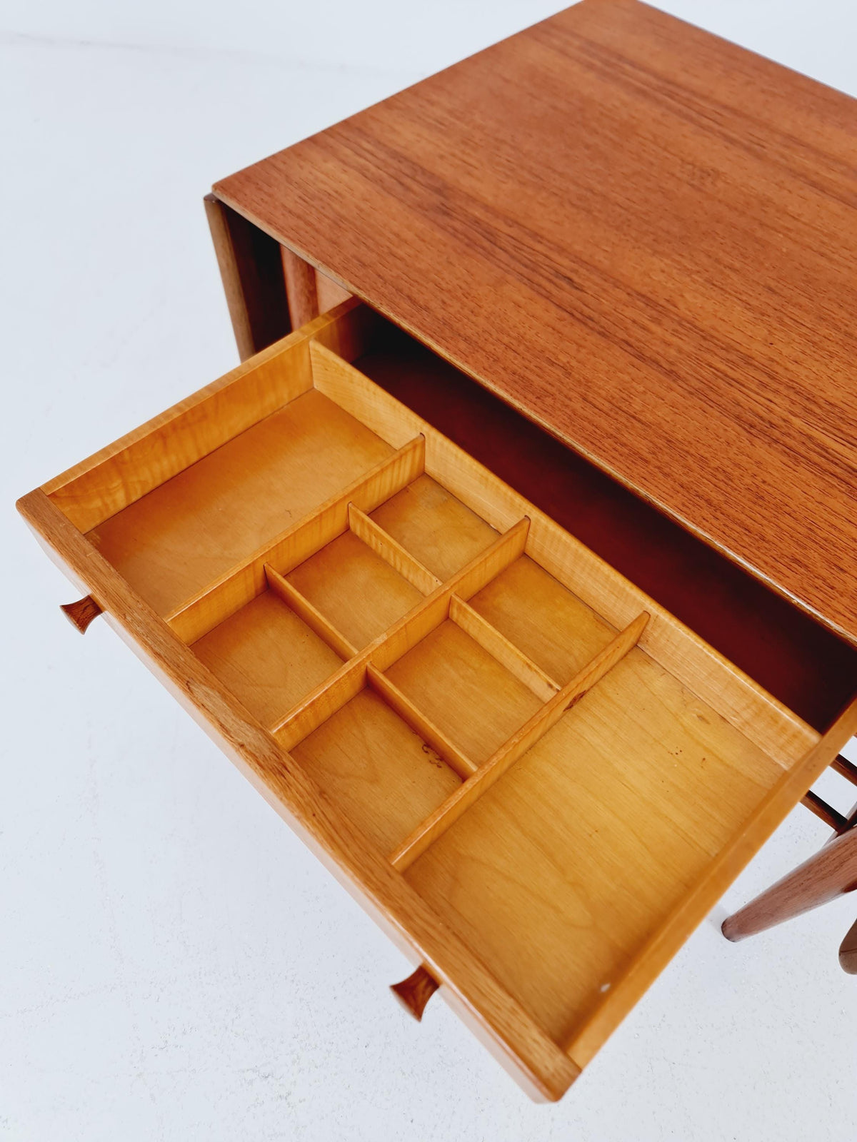 Vintage Danish teak and rattan sewing table/ side table cabinet, 1960s