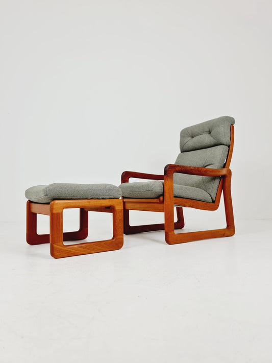 Mid century teak easy lounge chairs With Ottoman by EMC Möbelfabrik , 1970s