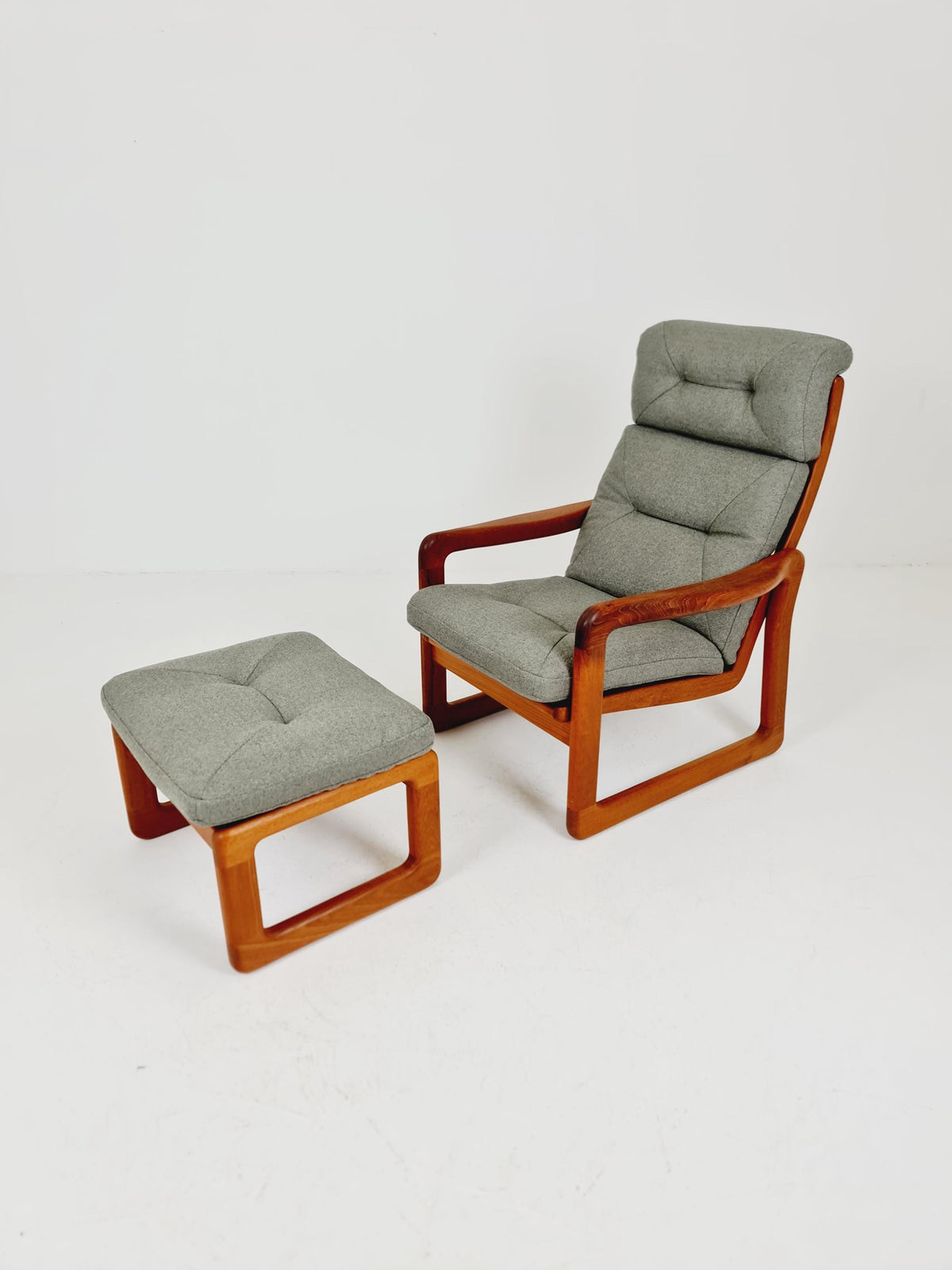 Mid century teak easy lounge chairs With Ottoman by EMC Möbelfabrik , 1970s