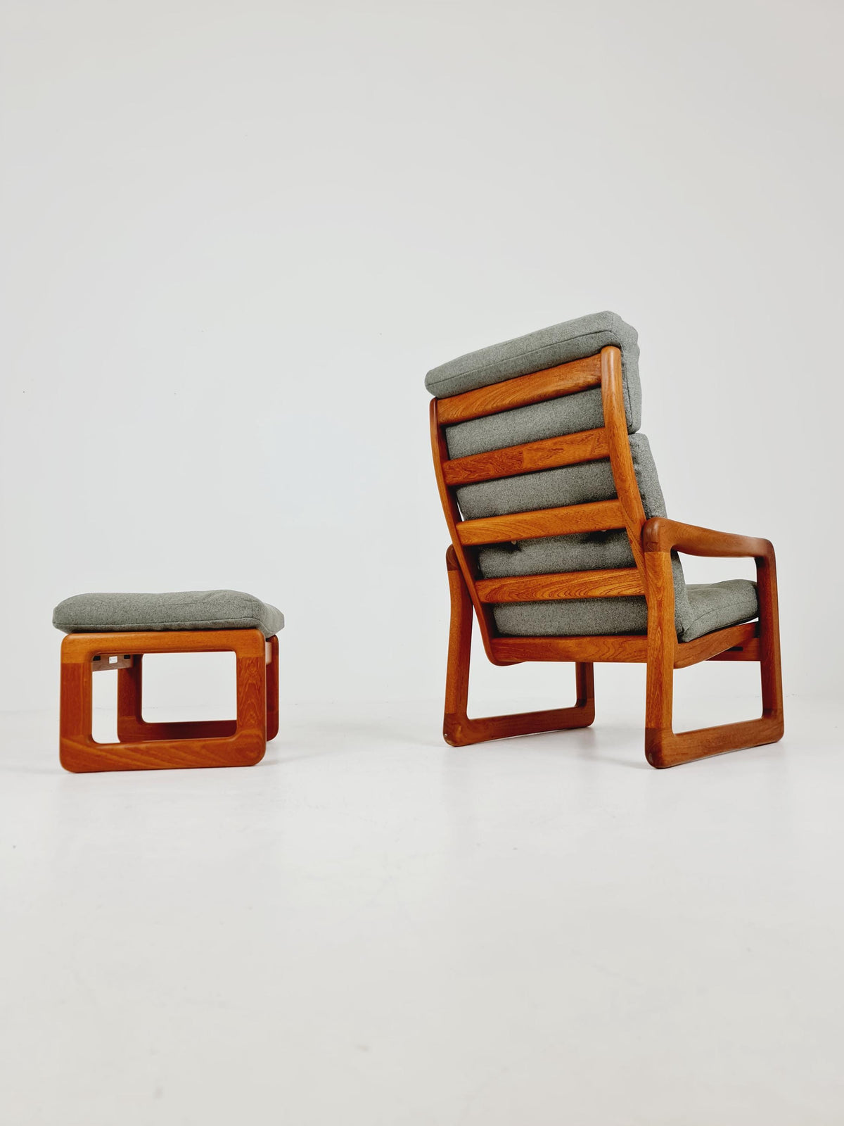 Mid century teak easy lounge chairs With Ottoman by EMC Möbelfabrik , 1970s
