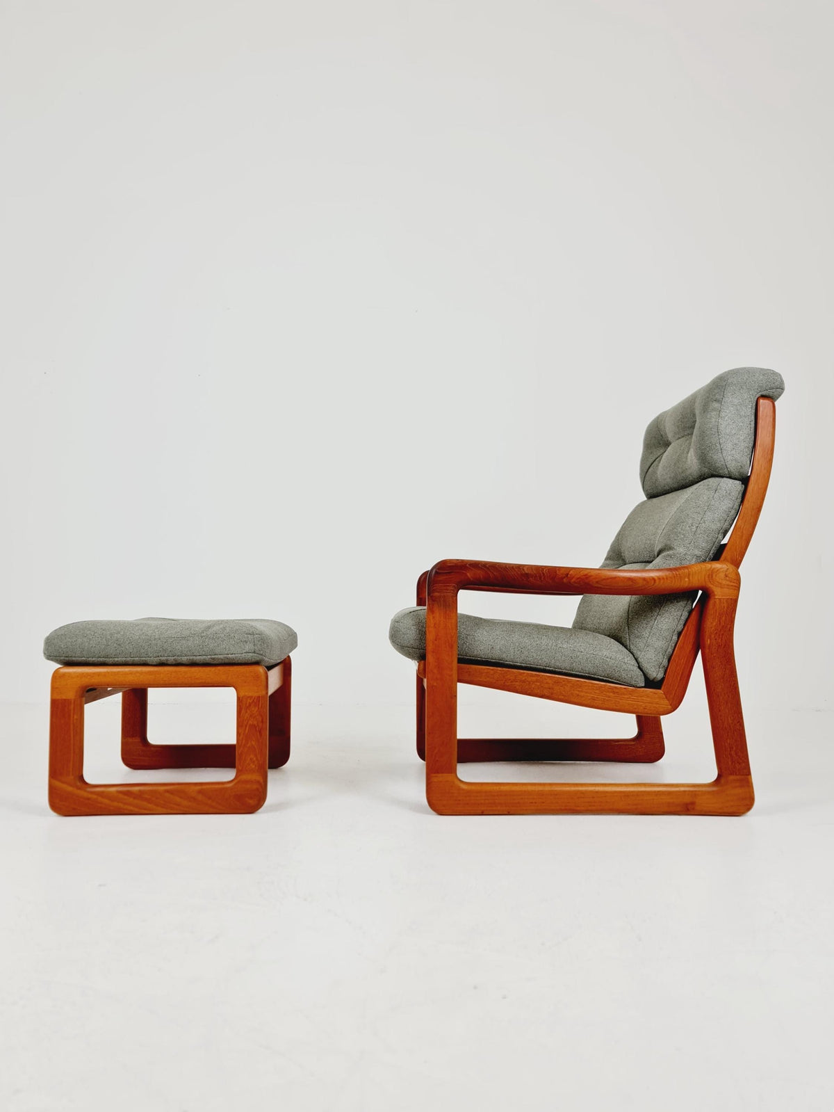 Mid century teak easy lounge chairs With Ottoman by EMC Möbelfabrik , 1970s