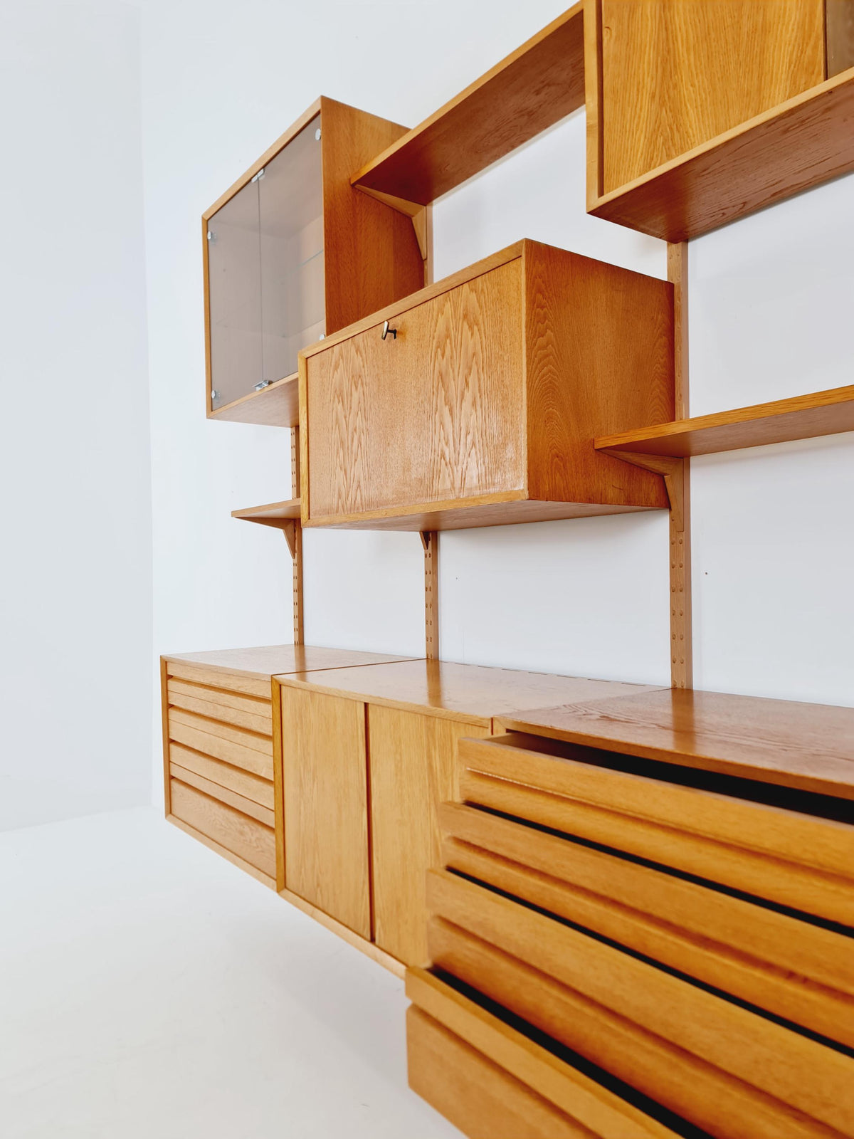 Big Mid century Danish Oak Wall Unit with 6 cabinets by Poul Cadovius for Cado, Denmark, 1960s