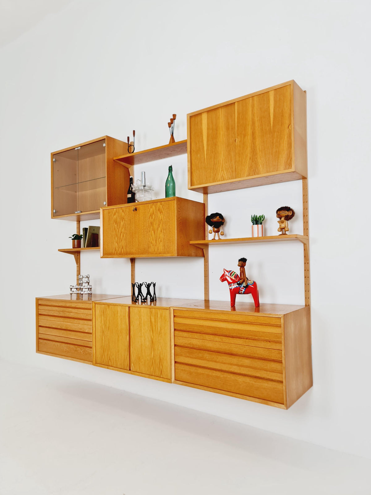 Big Mid century Danish Oak Wall Unit with 6 cabinets by Poul Cadovius for Cado, Denmark, 1960s