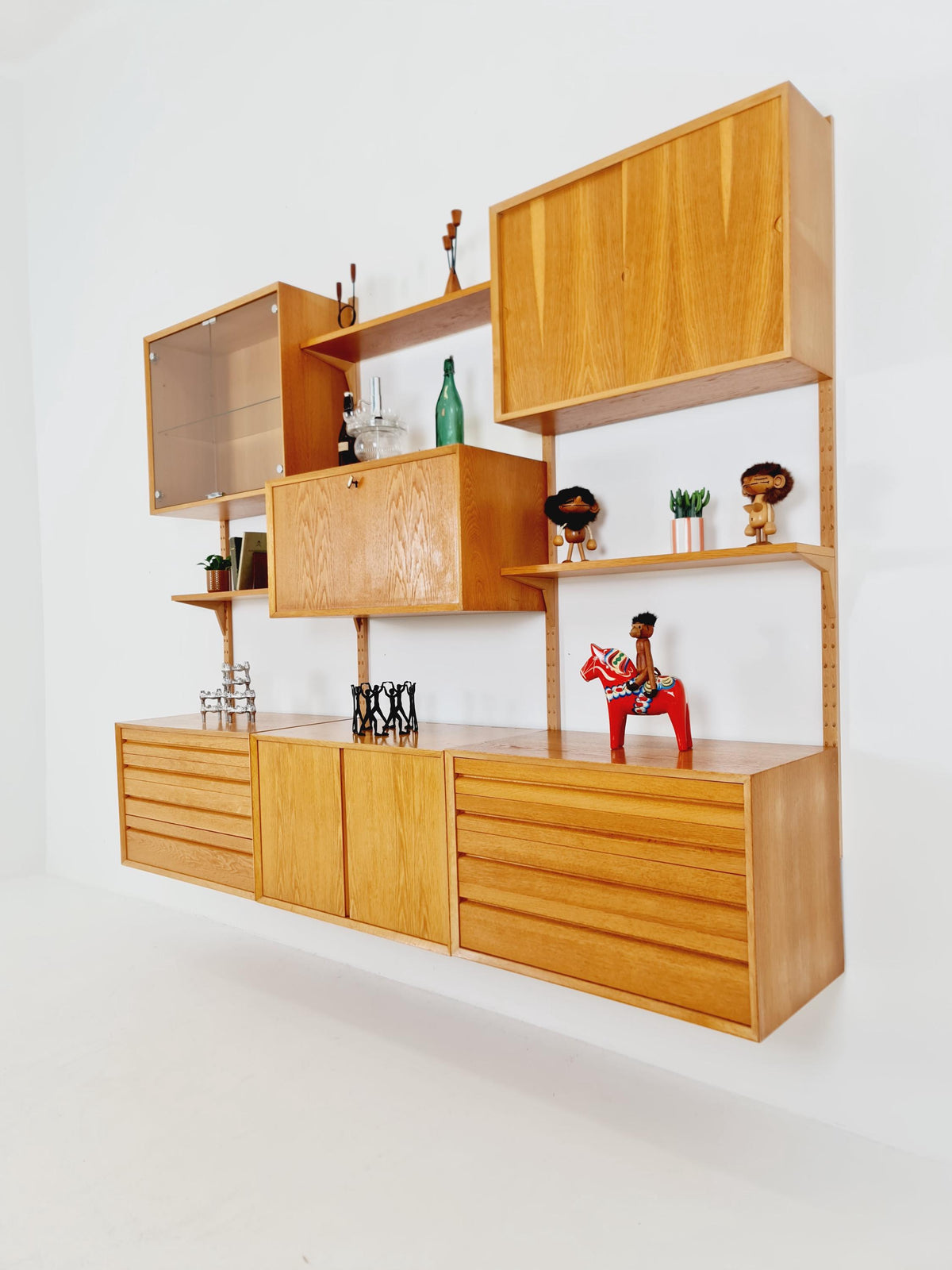 Big Mid century Danish Oak Wall Unit with 6 cabinets by Poul Cadovius for Cado, Denmark, 1960s