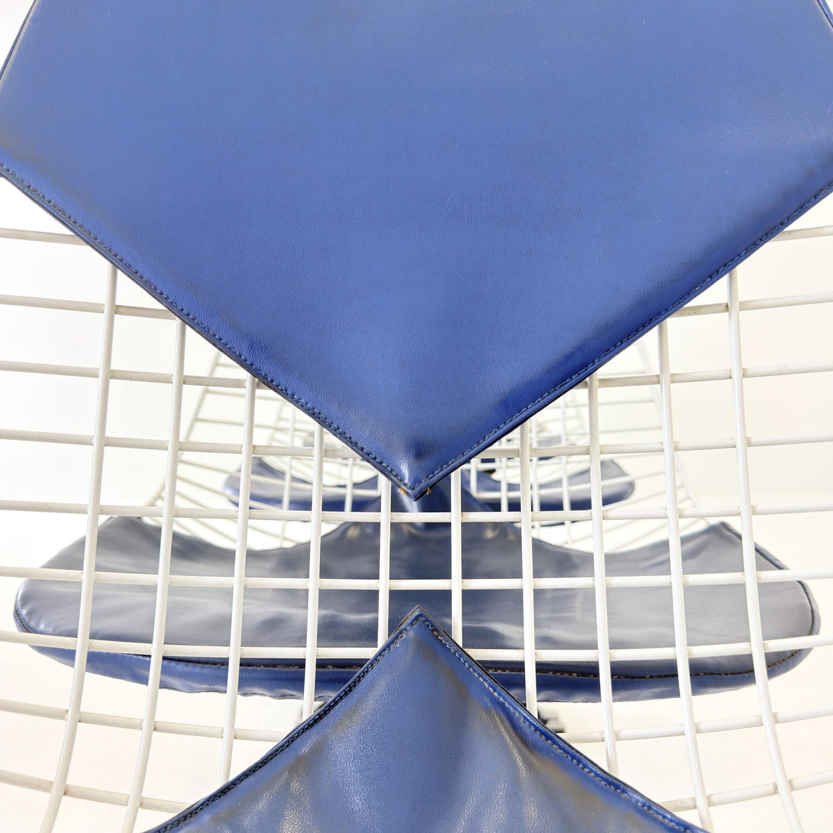 Set of 6 Original Mid Century Modern Charles Eames wire PKC2 Chairs by Herman Miller, Blue Bikini Leather, 1960s