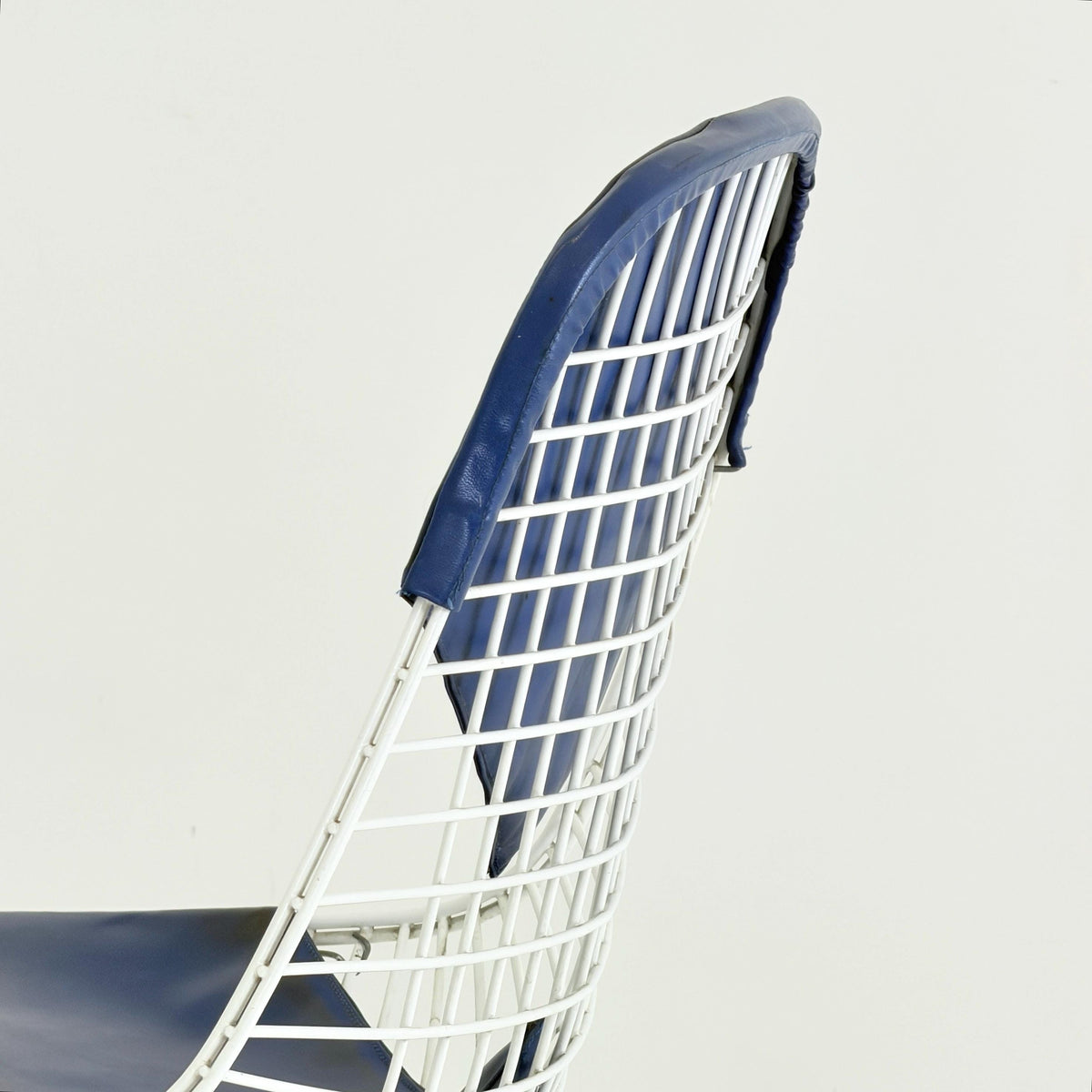 Set of 6 Original Mid Century Modern Charles Eames wire PKC2 Chairs by Herman Miller, Blue Bikini Leather, 1960s