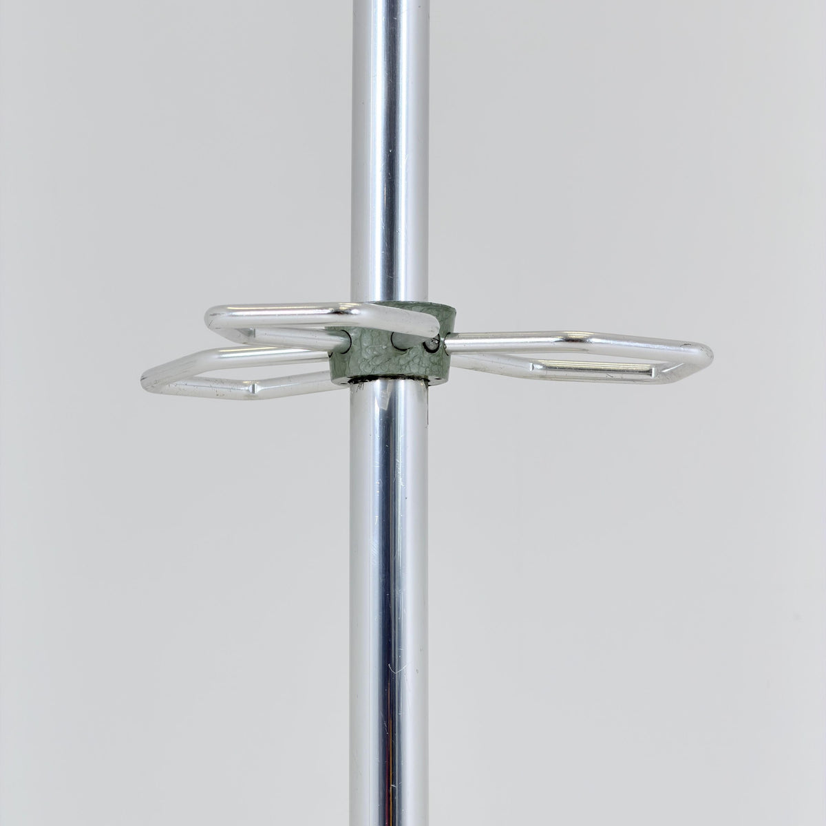 Mid Century Modern Coat Stand by Jacques Adnet, 1960s French Design, Green Metal Hall Tree with Swivel Hooks and Umbrella Holder