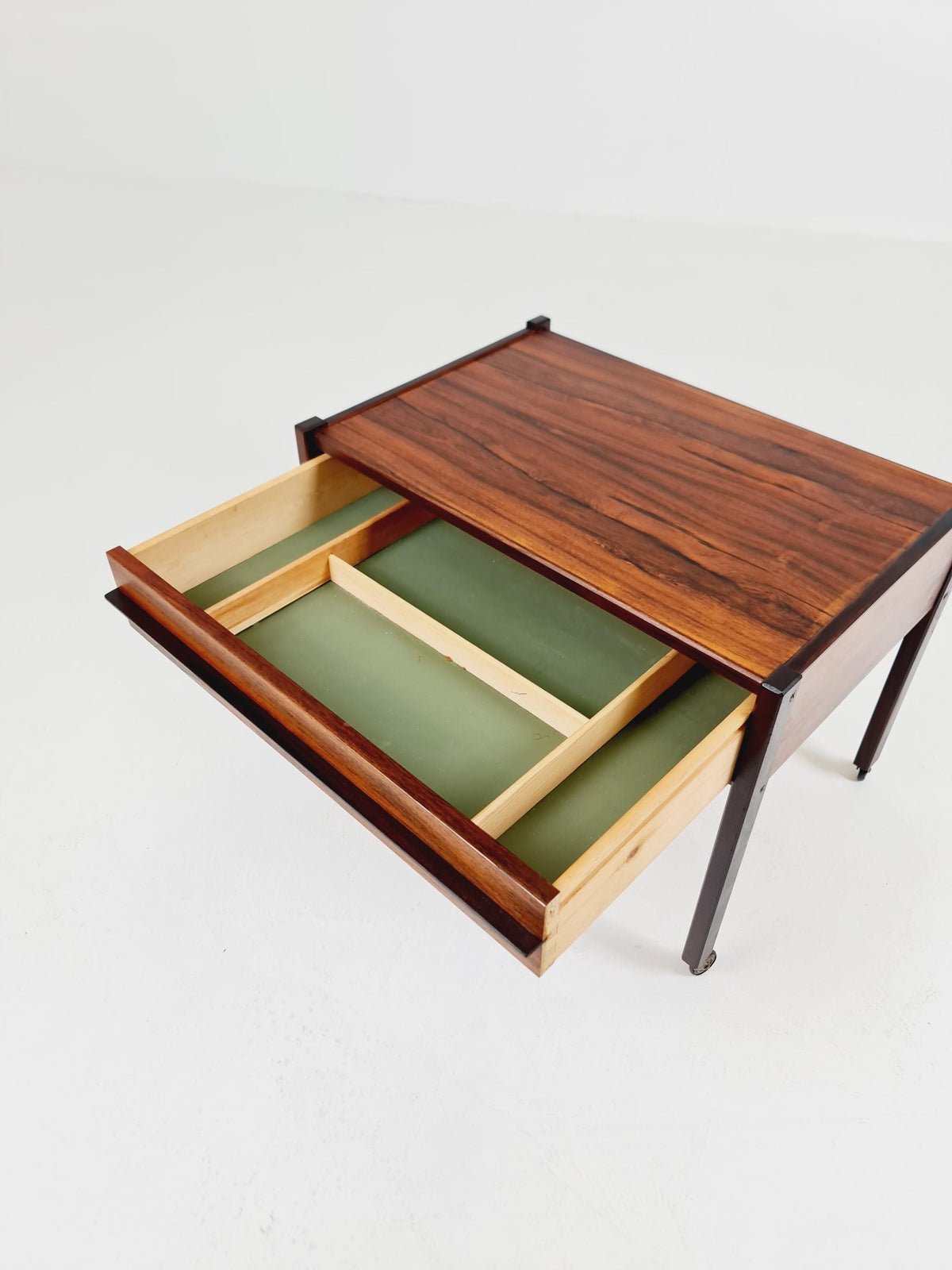 Vintage Danish Rosewood and rattan sewing table/ side table cabinet , 1960s
