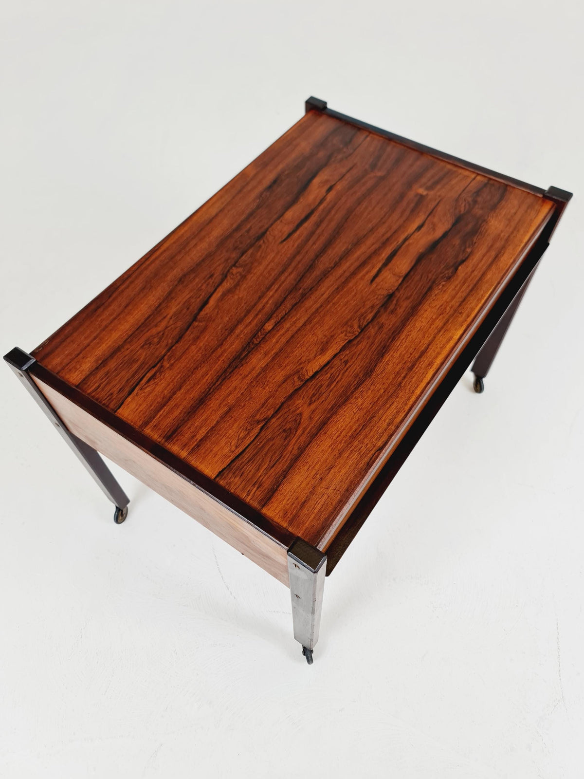 Vintage Danish Rosewood and rattan sewing table/ side table cabinet , 1960s