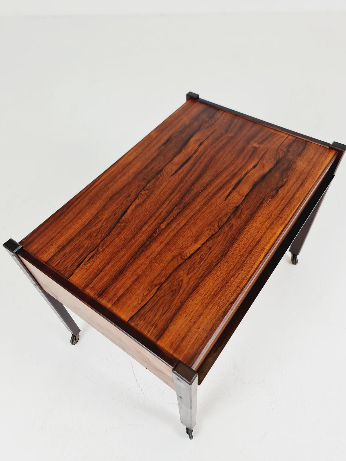 Vintage Danish Rosewood and rattan sewing table/ side table cabinet , 1960s