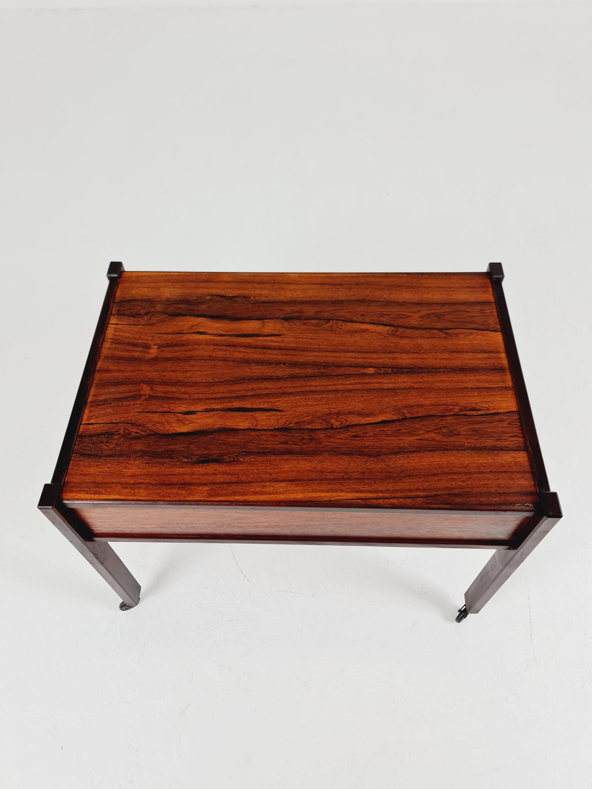 Vintage Danish Rosewood and rattan sewing table/ side table cabinet , 1960s