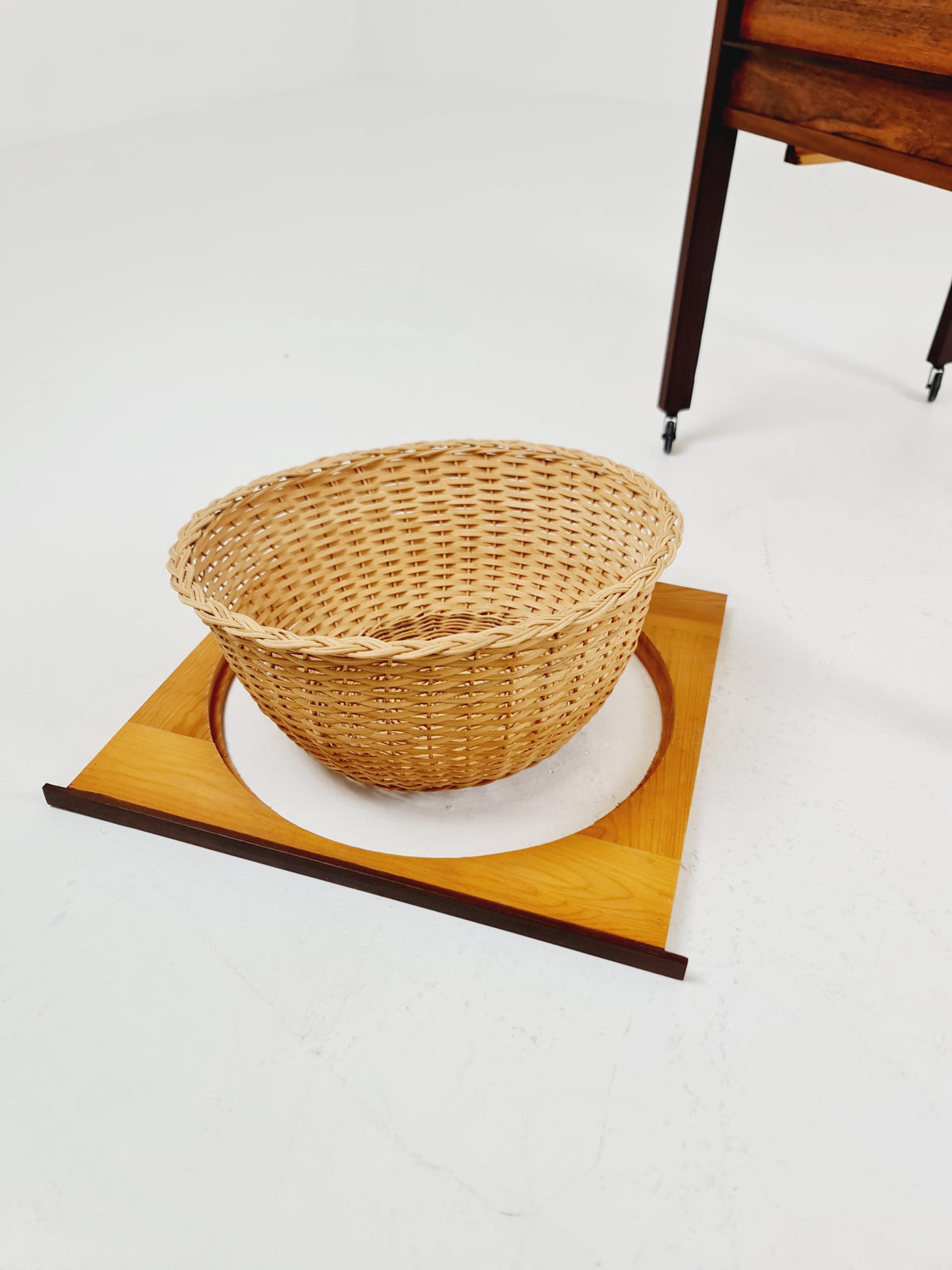 Vintage Danish Rosewood and rattan sewing table/ side table cabinet , 1960s