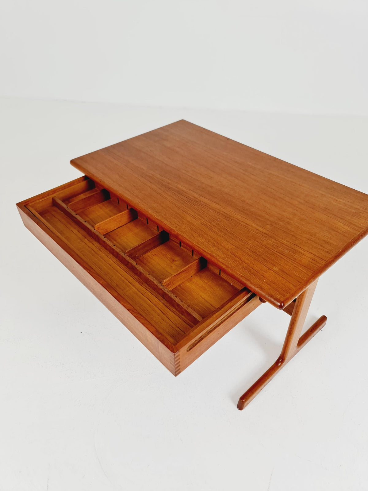 Vintage Danish teak and rattan sewing table/ side table cabinet By Kai Kristiansen for vildbjerg, 1960s