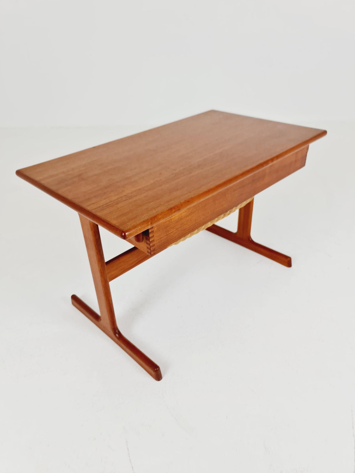 Vintage Danish teak and rattan sewing table/ side table cabinet By Kai Kristiansen for vildbjerg, 1960s