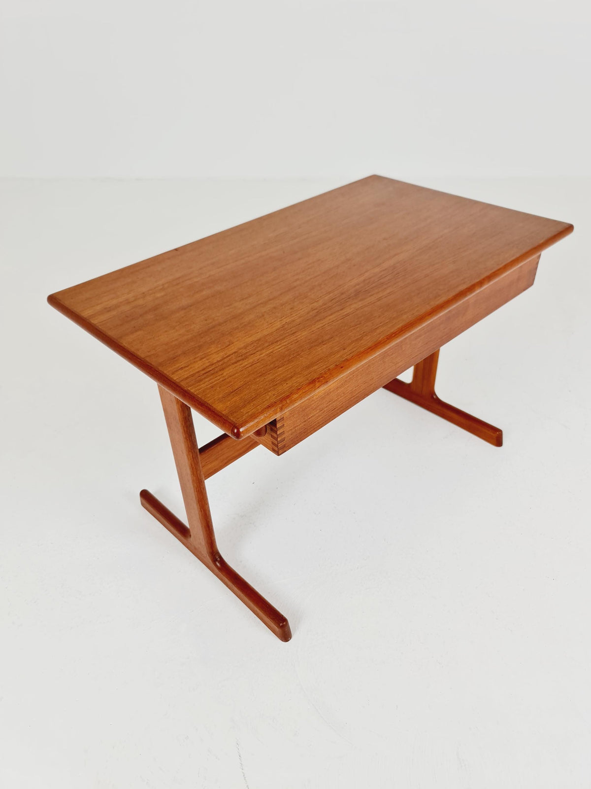 Vintage Danish teak and rattan sewing table/ side table cabinet By Kai Kristiansen for vildbjerg, 1960s