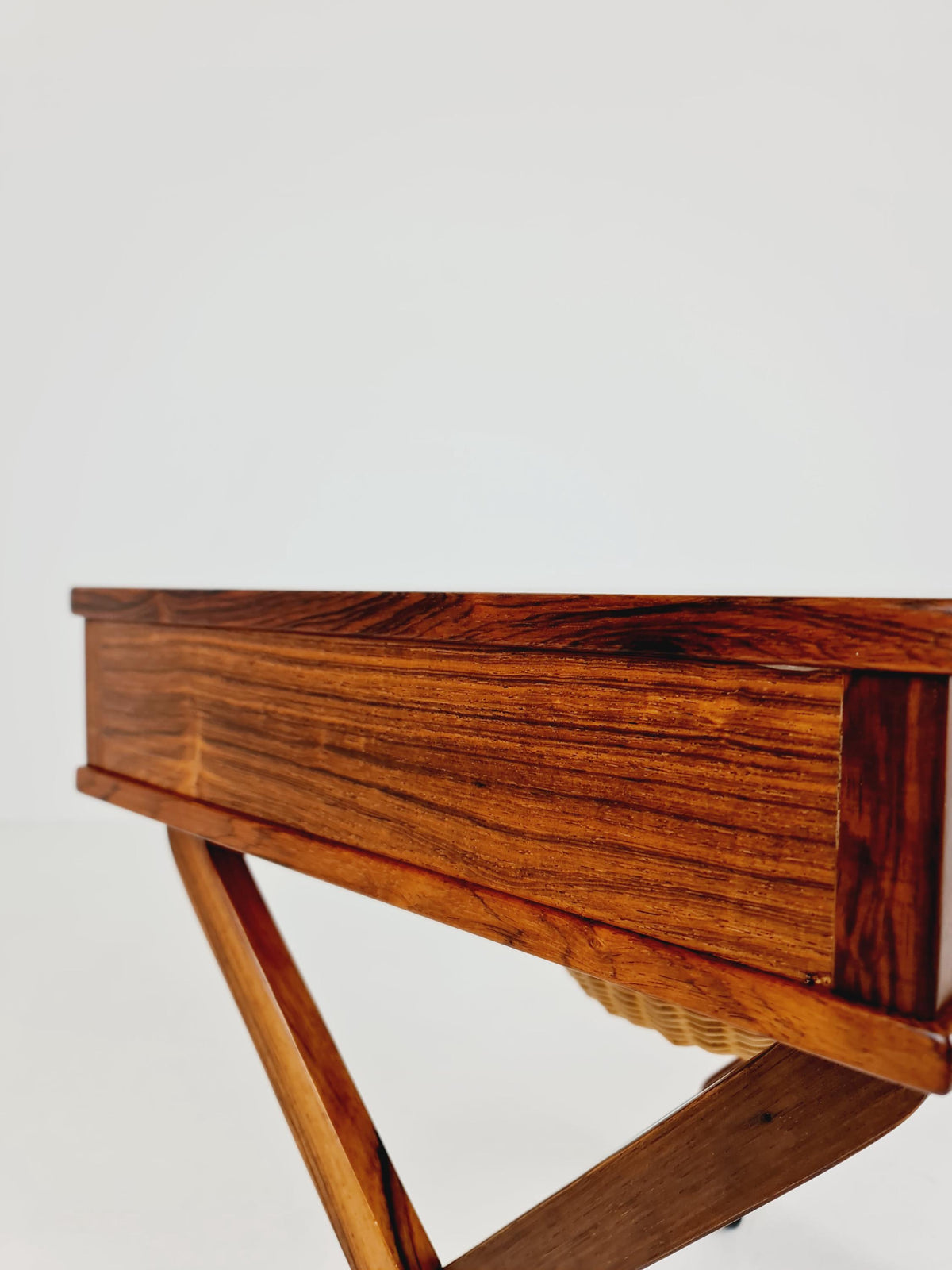 Rare Vintage Danish Rosewood and rattan sewing table/ side table cabinet , 1960s