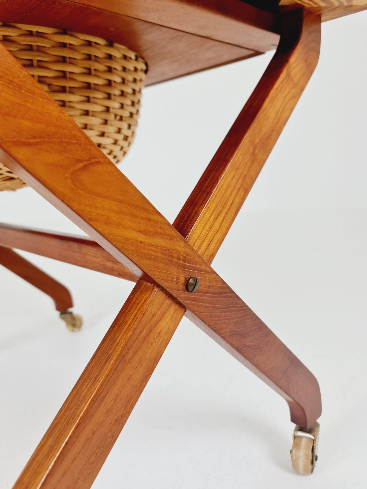 Rare Vintage Danish Teak and rattan sewing table/ side table cabinet , 1960s