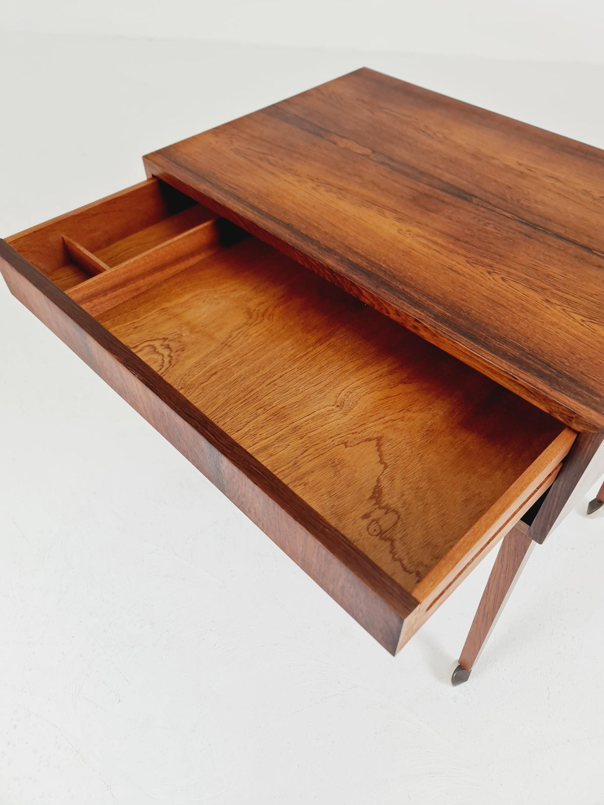 Vintage Danish Rosewood and rattan sewing table/ side table cabinet , 1960s