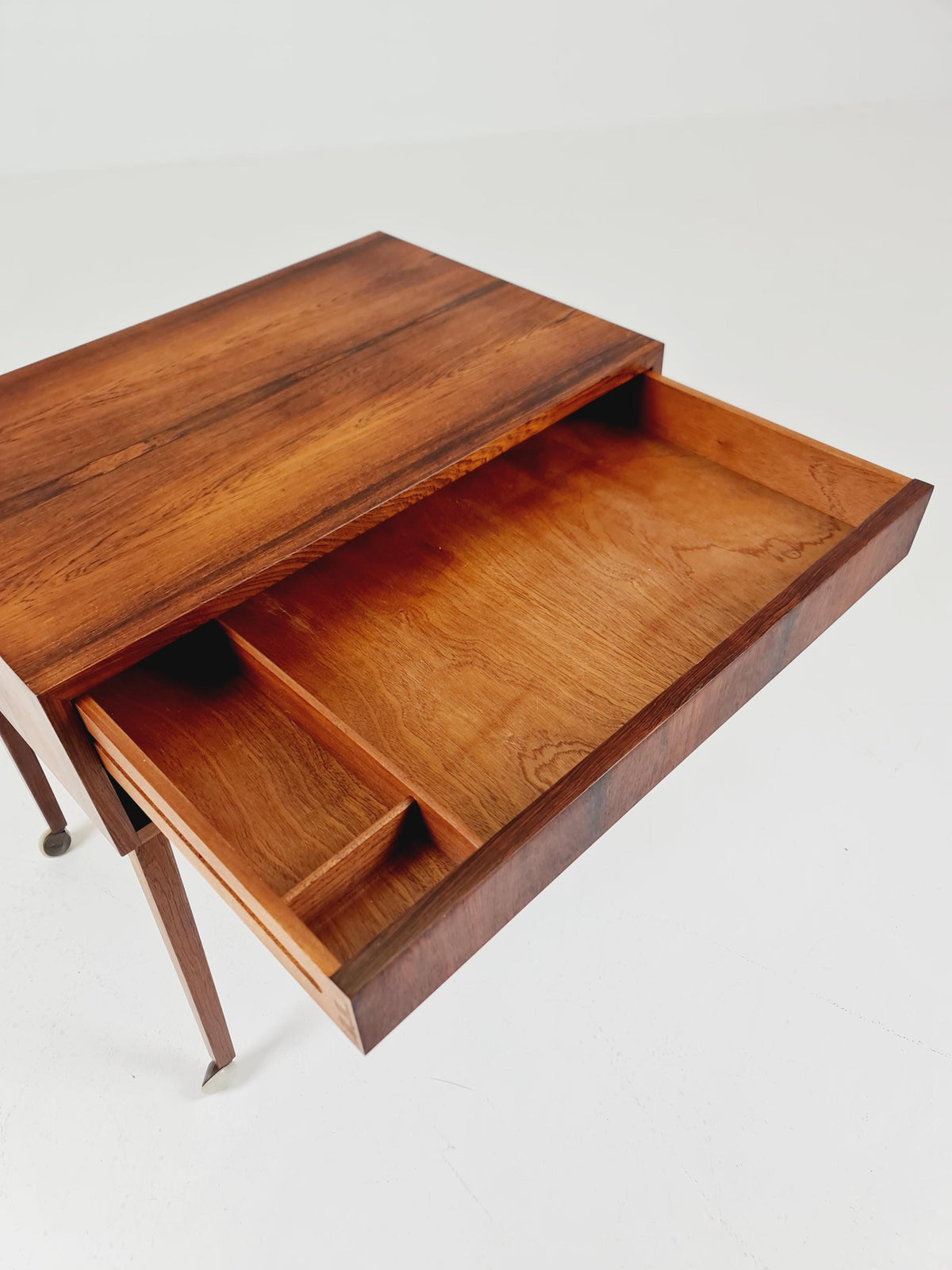 Vintage Danish Rosewood and rattan sewing table/ side table cabinet , 1960s