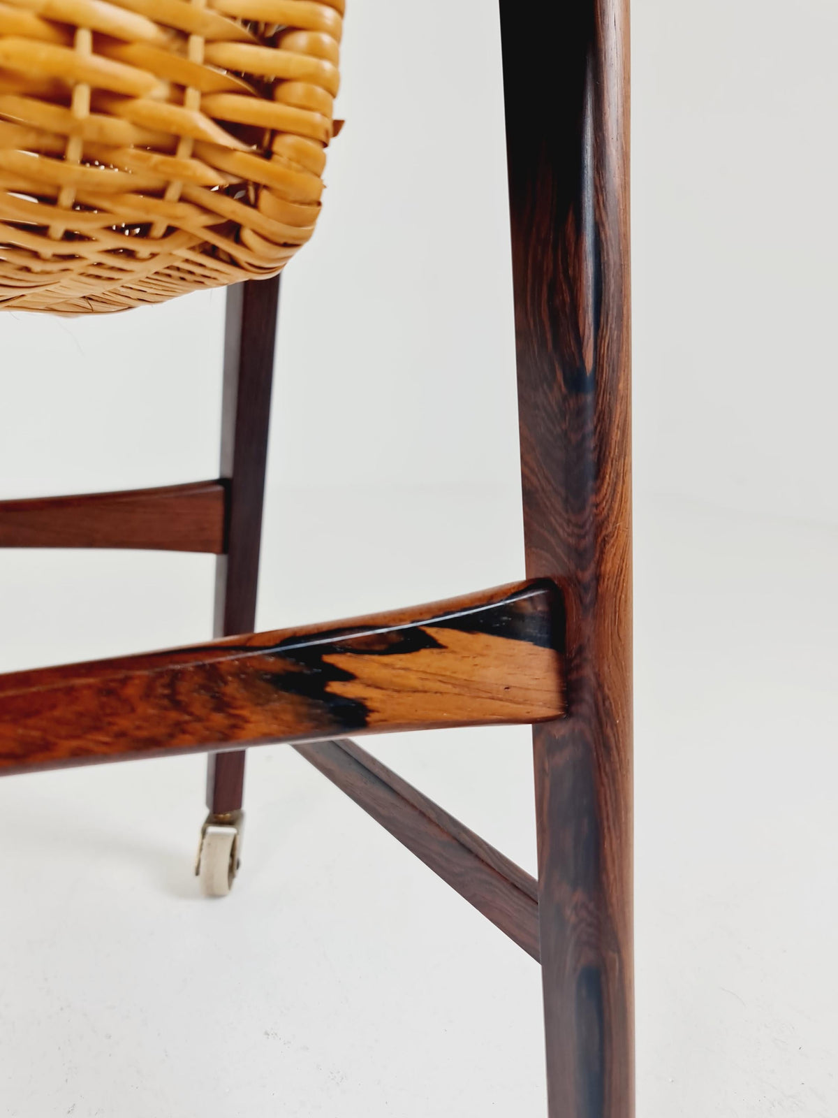 Rare Vintage Danish Rosewood and rattan sewing table/ side table cabinet BY Poul Dinesen , 1960s