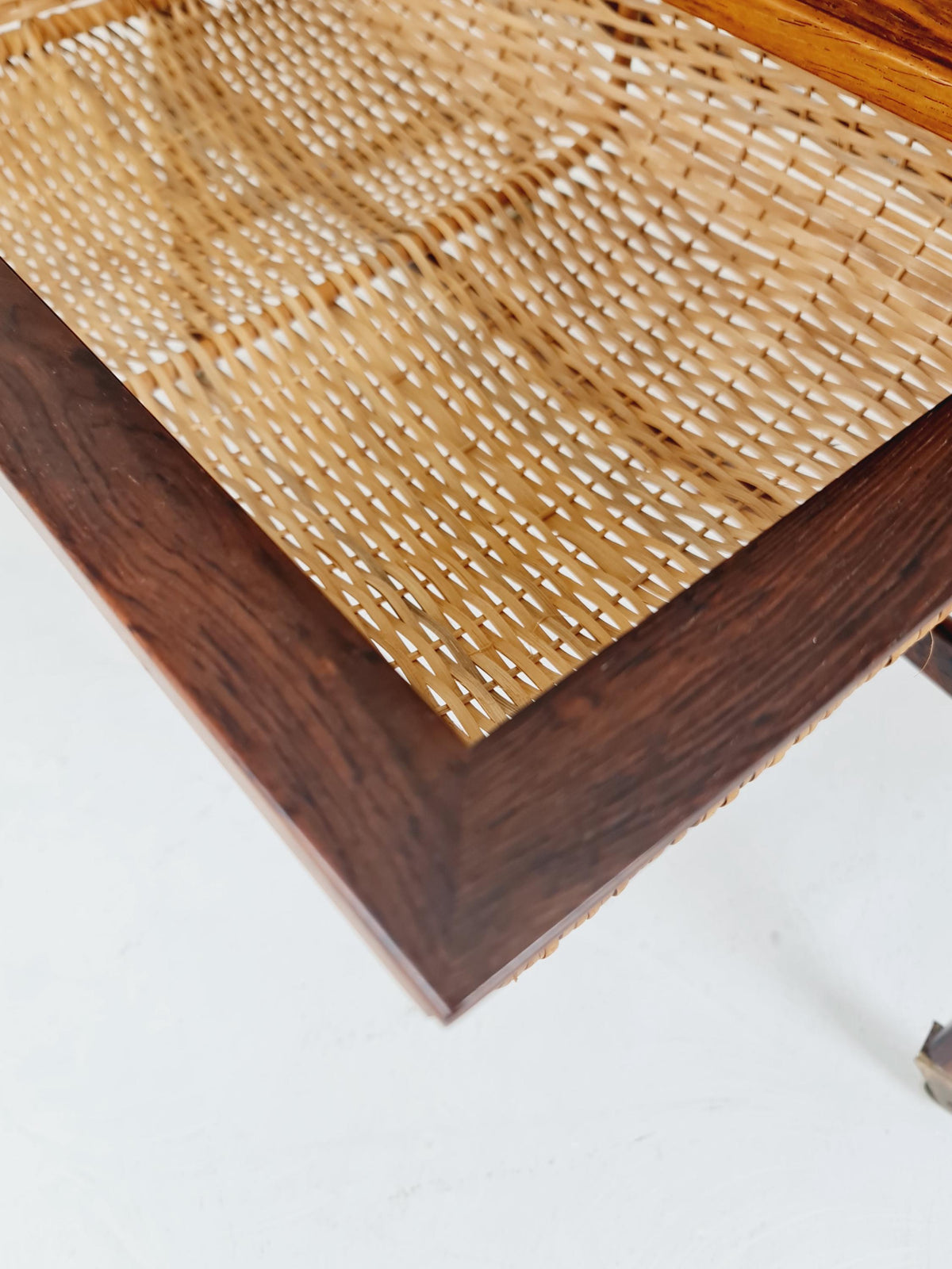 Rare Vintage Danish Rosewood and rattan sewing table/ side table cabinet BY Poul Dinesen , 1960s