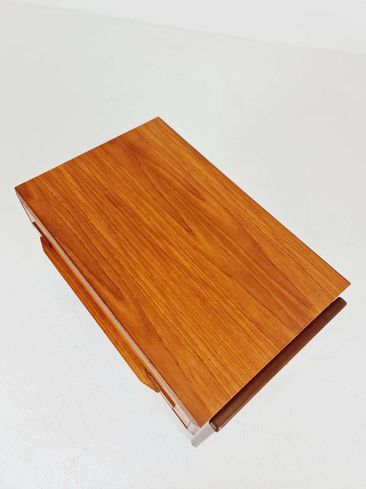 Vintage Danish Teak and rattan sewing table/ side table cabinet , 1960s