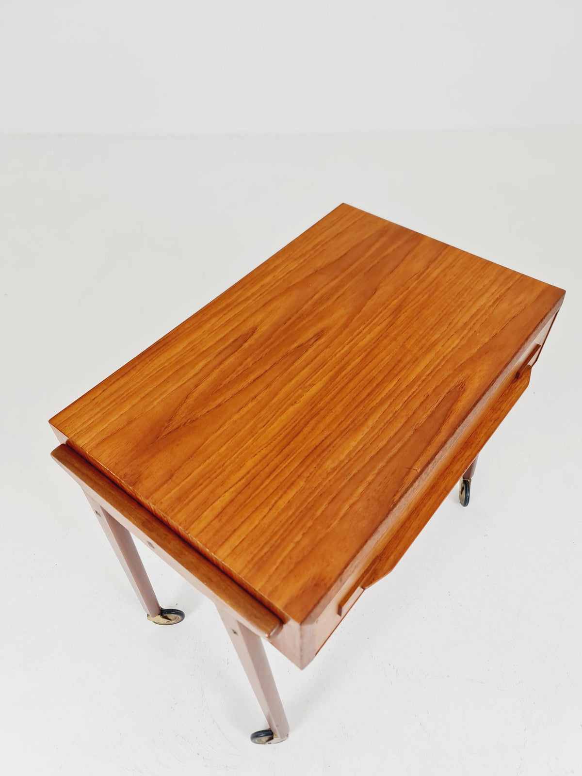 Vintage Danish Teak and rattan sewing table/ side table cabinet , 1960s