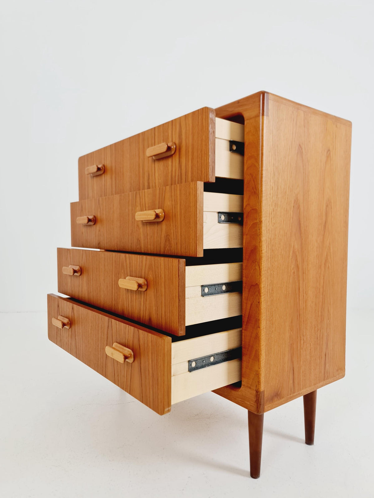 Mid century Solid Danish teak hallway cabinet, chest of drawers By Silkborg Möbelfabrik 1970s