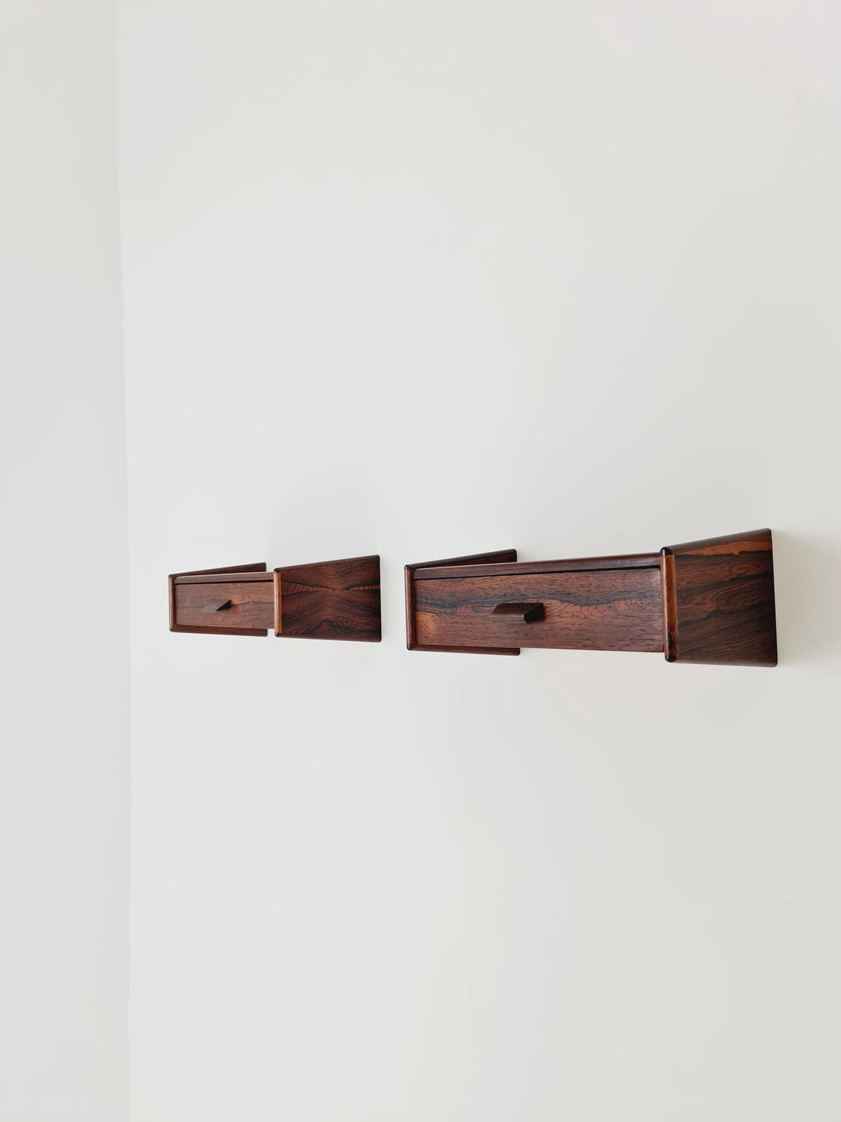 Rare pair of small Danish Rosewood floating nightstands, 1960s
