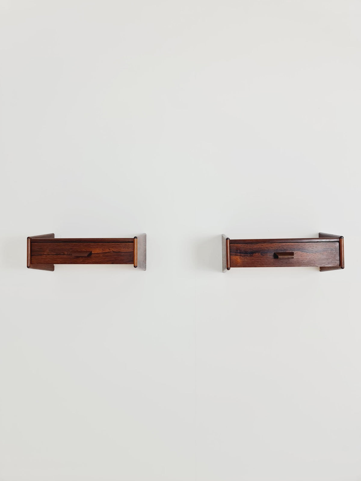 Rare pair of small Danish Rosewood floating nightstands, 1960s