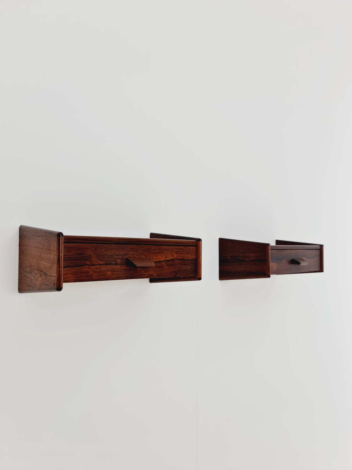 Rare pair of small Danish Rosewood floating nightstands, 1960s