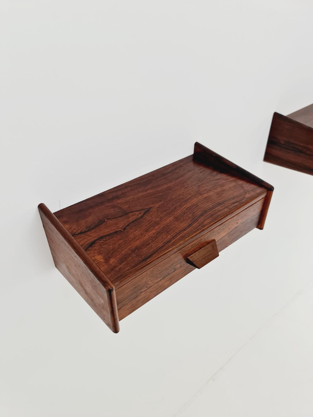 Rare pair of small Danish Rosewood floating nightstands, 1960s
