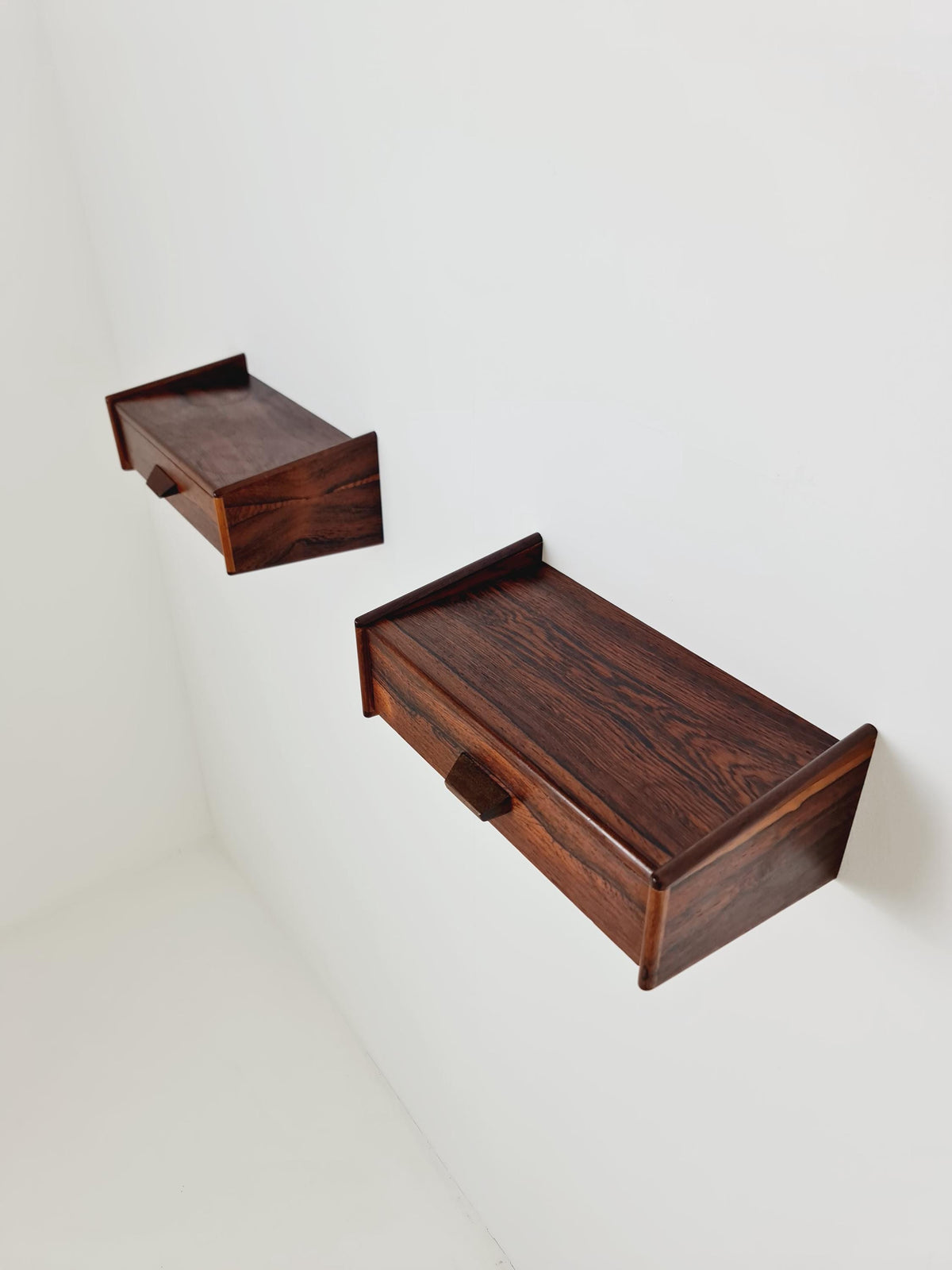 Rare pair of small Danish Rosewood floating nightstands, 1960s