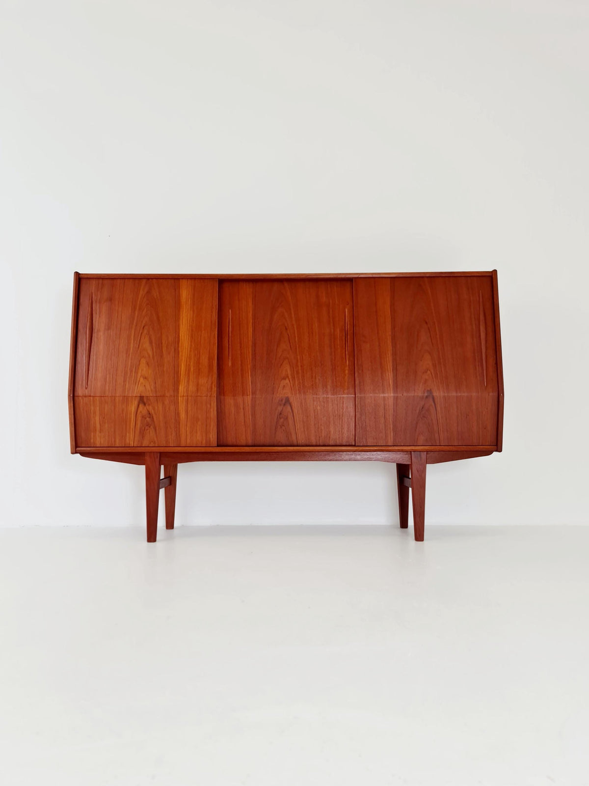 Mid-Century Modern Teak Highboard with Curved Bow-Front Profile | Danish Modern Credenza1960s