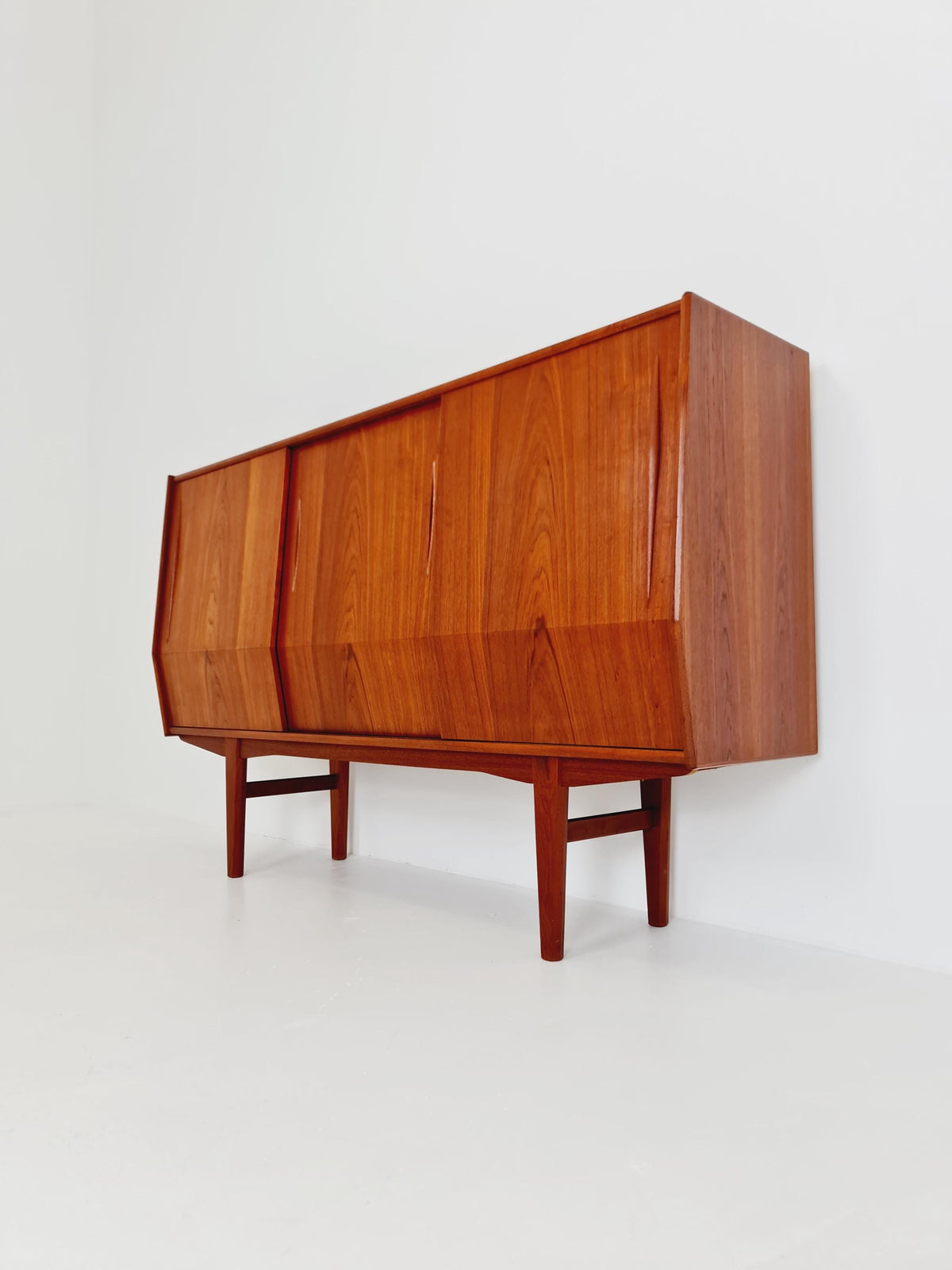 Mid-Century Modern Teak Highboard with Curved Bow-Front Profile | Danish Modern Credenza1960s
