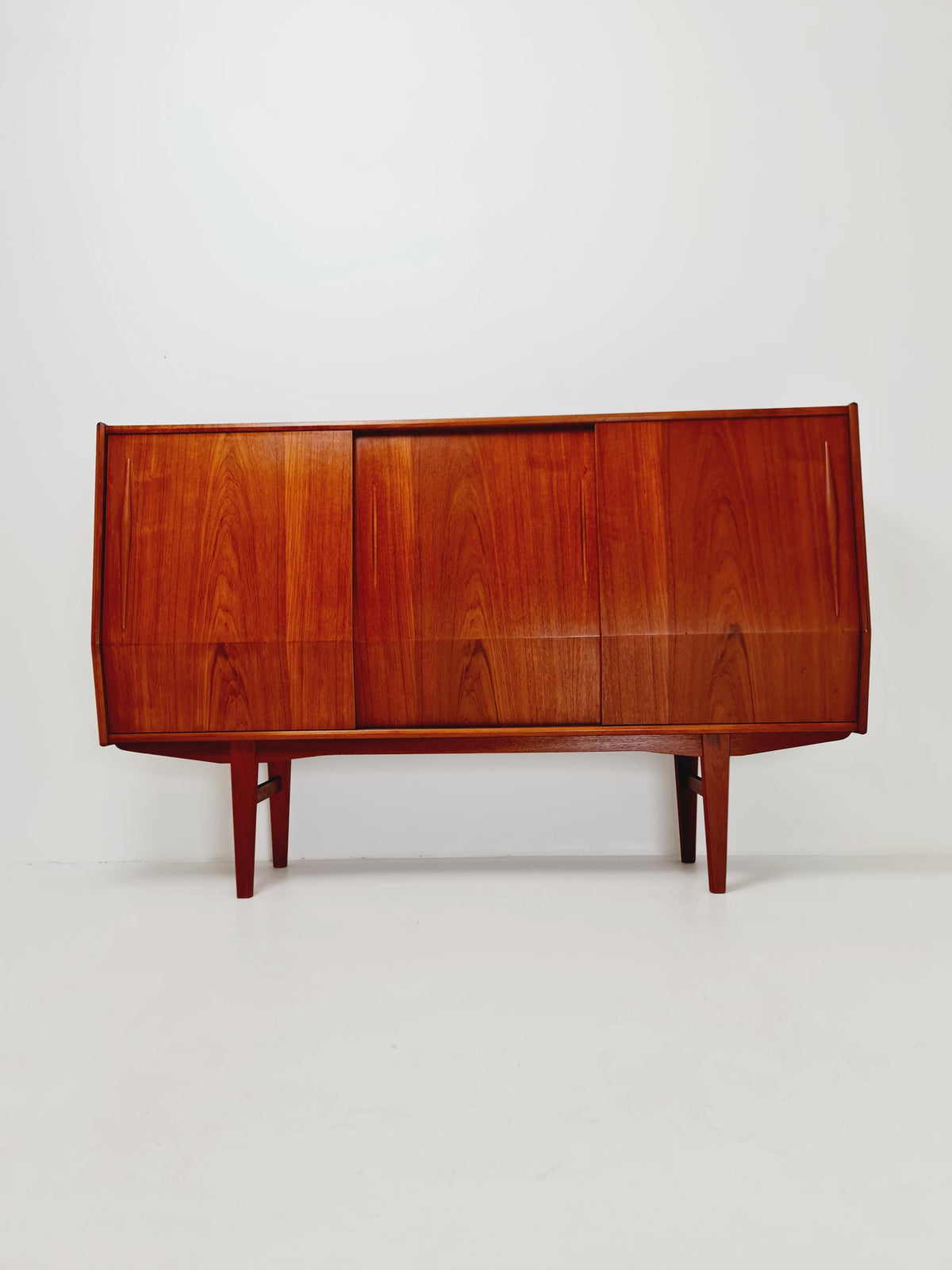 Mid-Century Modern Teak Highboard with Curved Bow-Front Profile | Danish Modern Credenza1960s