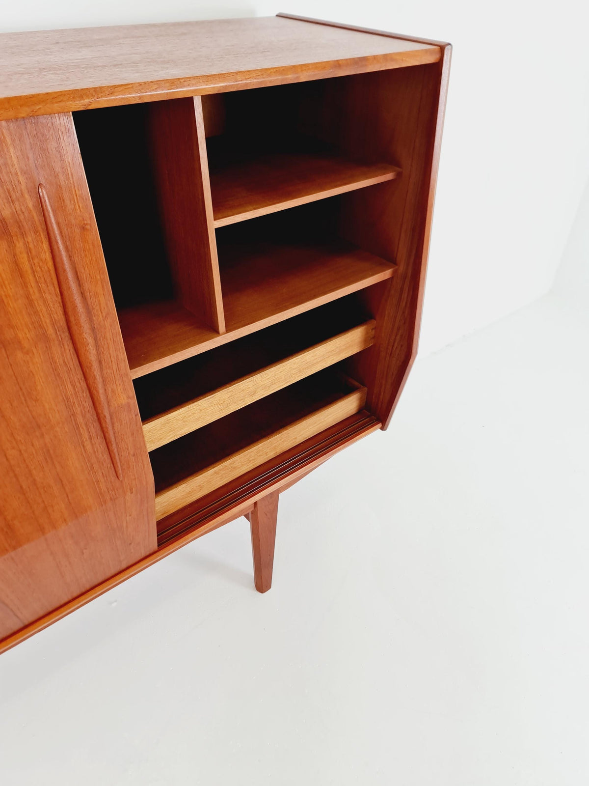 Mid-Century Modern Teak Highboard with Curved Bow-Front Profile | Danish Modern Credenza1960s