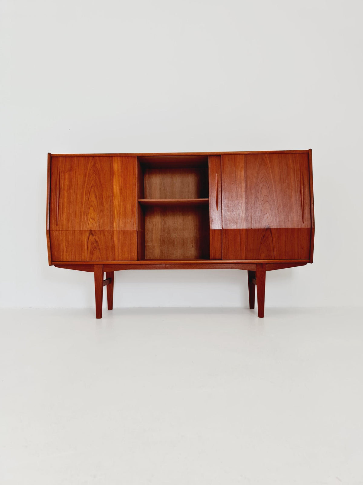 Mid-Century Modern Teak Highboard with Curved Bow-Front Profile | Danish Modern Credenza1960s