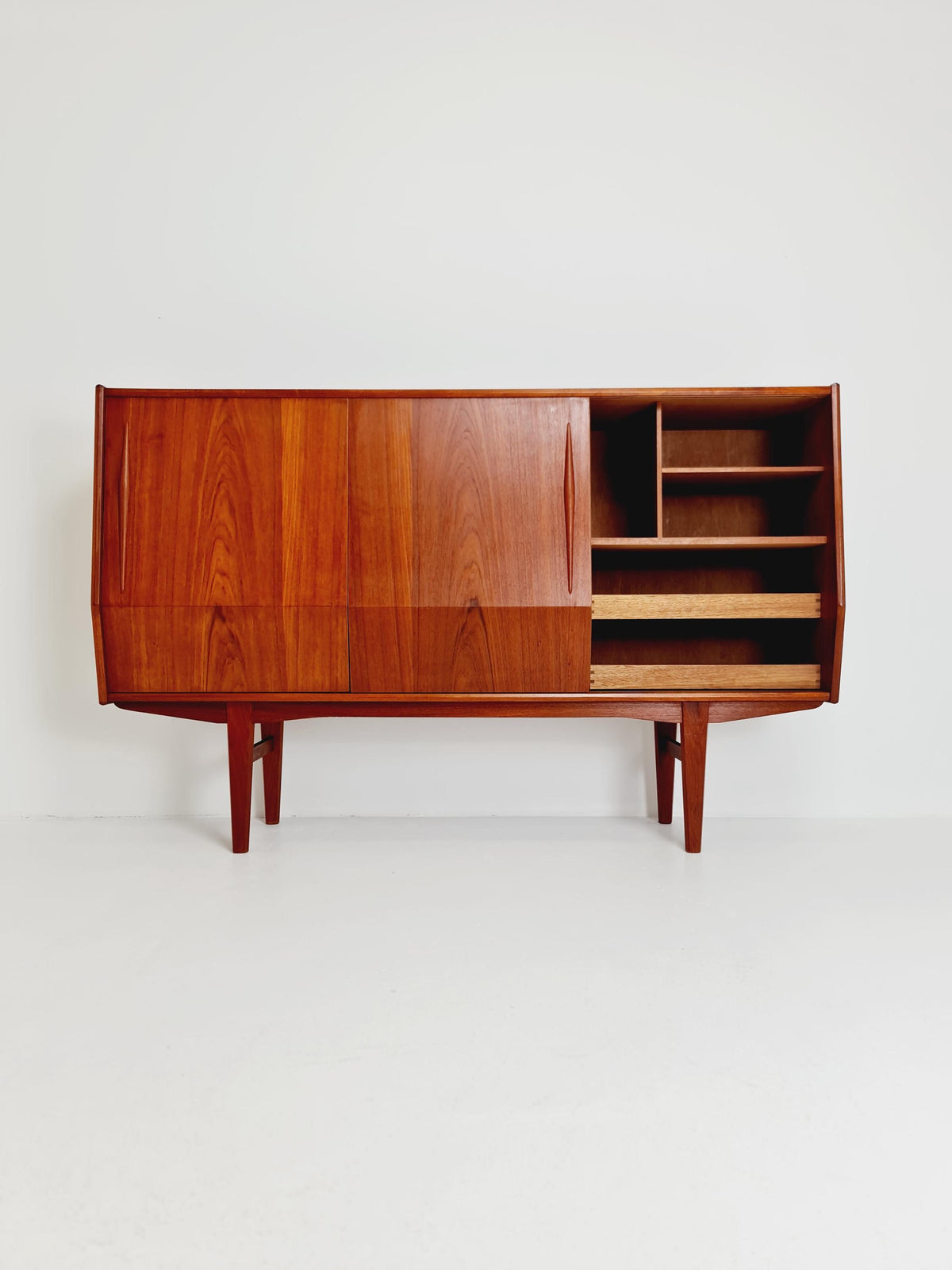 Mid-Century Modern Teak Highboard with Curved Bow-Front Profile | Danish Modern Credenza1960s