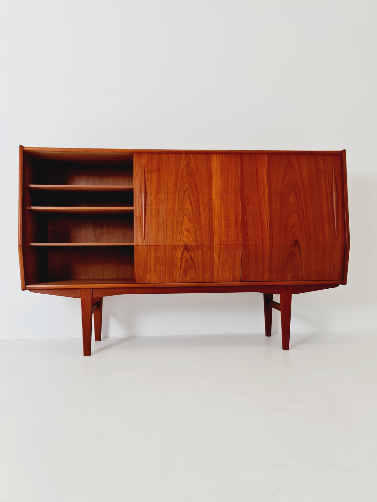 Mid-Century Modern Teak Highboard with Curved Bow-Front Profile | Danish Modern Credenza1960s