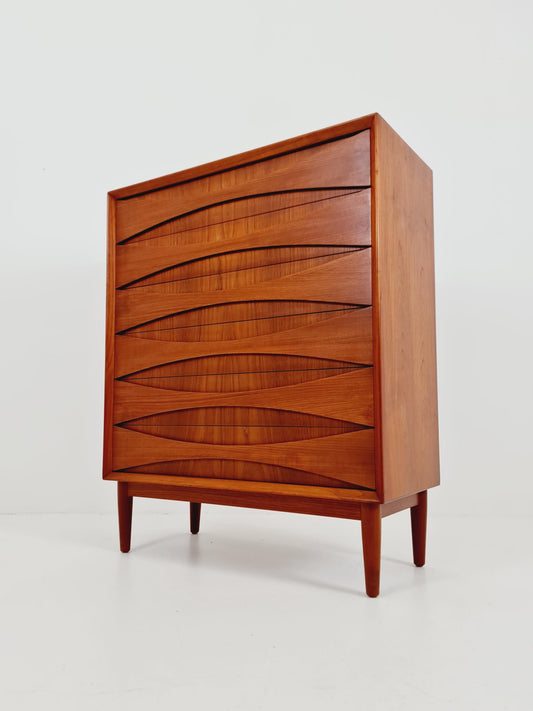 Rare Midcentury danish Teak drawer dresser /6 drawers by Arne Vodder for Niels Clausen ,odense , 1960s