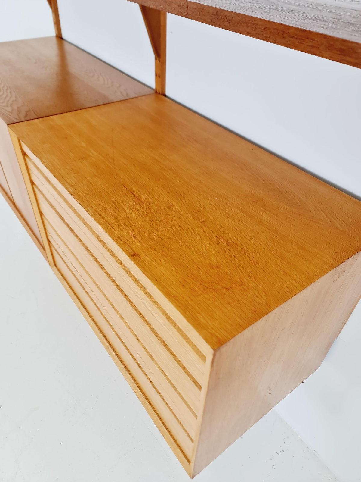 Big Mid century Danish Oak Wall Unit with 3 cabinets by Poul Cadovius for Cado, Denmark, 1960s