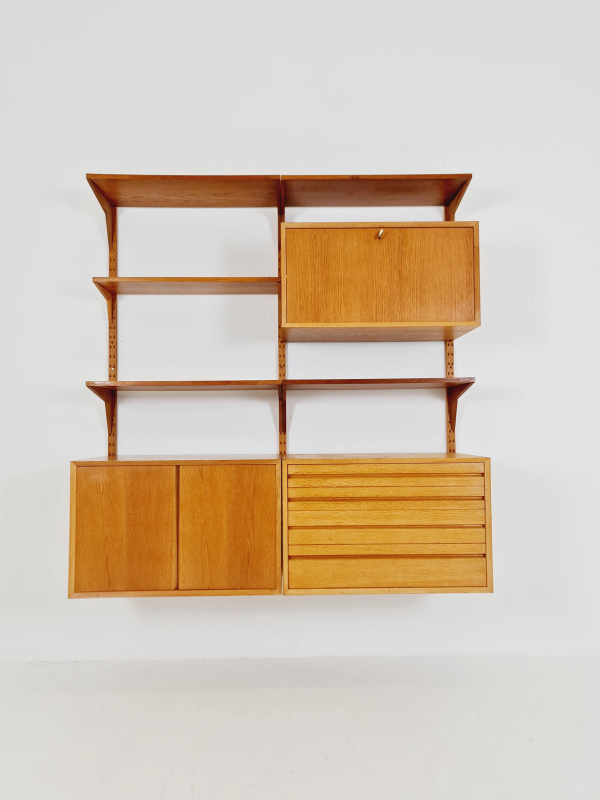 Big Mid century Danish Oak Wall Unit with 3 cabinets by Poul Cadovius for Cado, Denmark, 1960s
