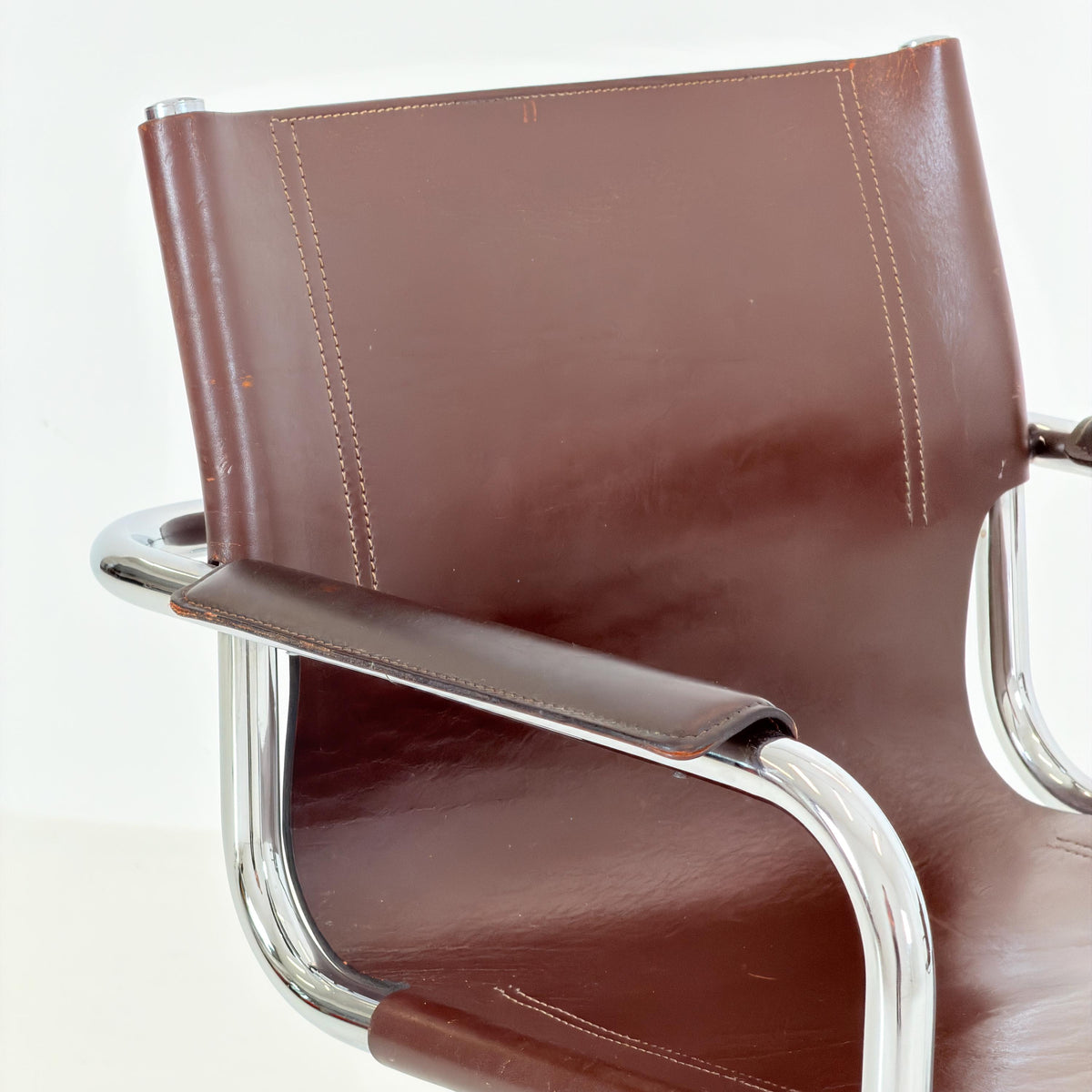 Set of 2 Mart Stam Visitor Chairs for Matteo Grassi, Brown Leather & Chrome, Italian Bauhaus Design, 1970s
