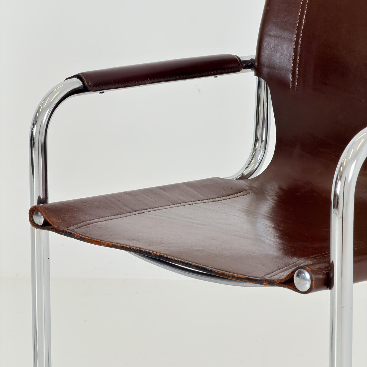 Set of 2 Mart Stam Visitor Chairs for Matteo Grassi, Brown Leather & Chrome, Italian Bauhaus Design, 1970s